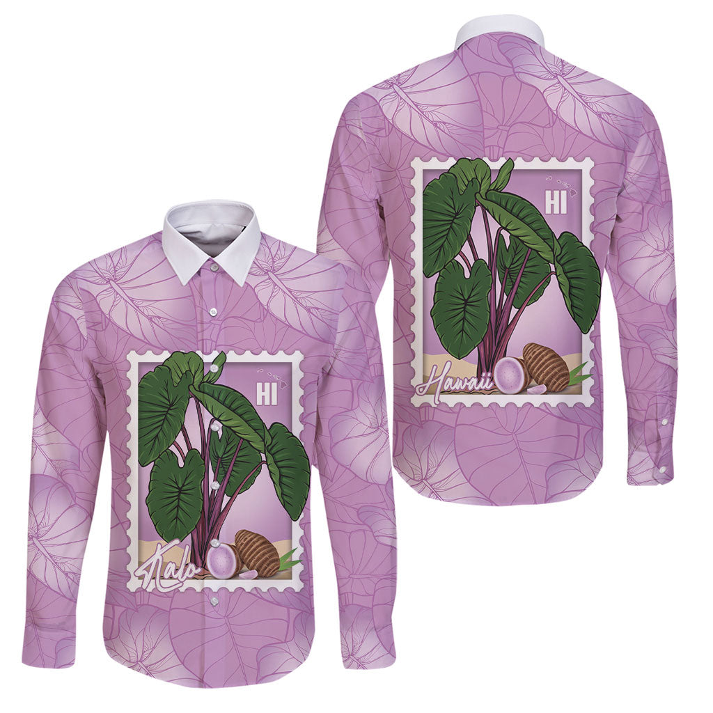 Aloha Hawaii Kalo Family Matching Short Sleeve Bodycon Dress and Hawaiian Shirt Hawaiian Taro Leaves Stylized Stamp LT14 Dad's Shirt - Long Sleeve Purple - Polynesian Pride
