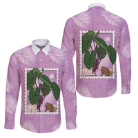 Aloha Hawaii Kalo Family Matching Short Sleeve Bodycon Dress and Hawaiian Shirt Hawaiian Taro Leaves Stylized Stamp LT14 Dad's Shirt - Long Sleeve Purple - Polynesian Pride