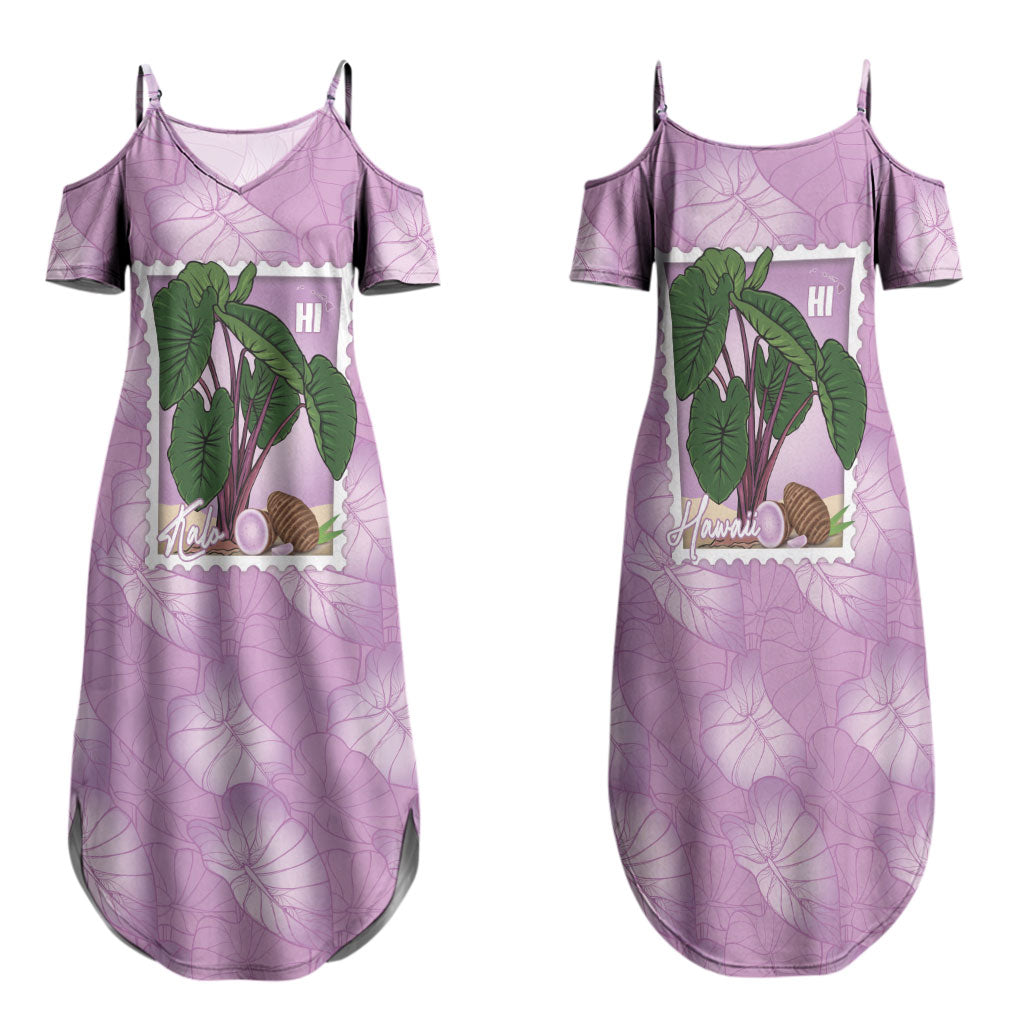 Aloha Hawaii Kalo Family Matching Summer Maxi Dress and Hawaiian Shirt Hawaiian Taro Leaves Stylized Stamp LT14 Mom's Dress Purple - Polynesian Pride