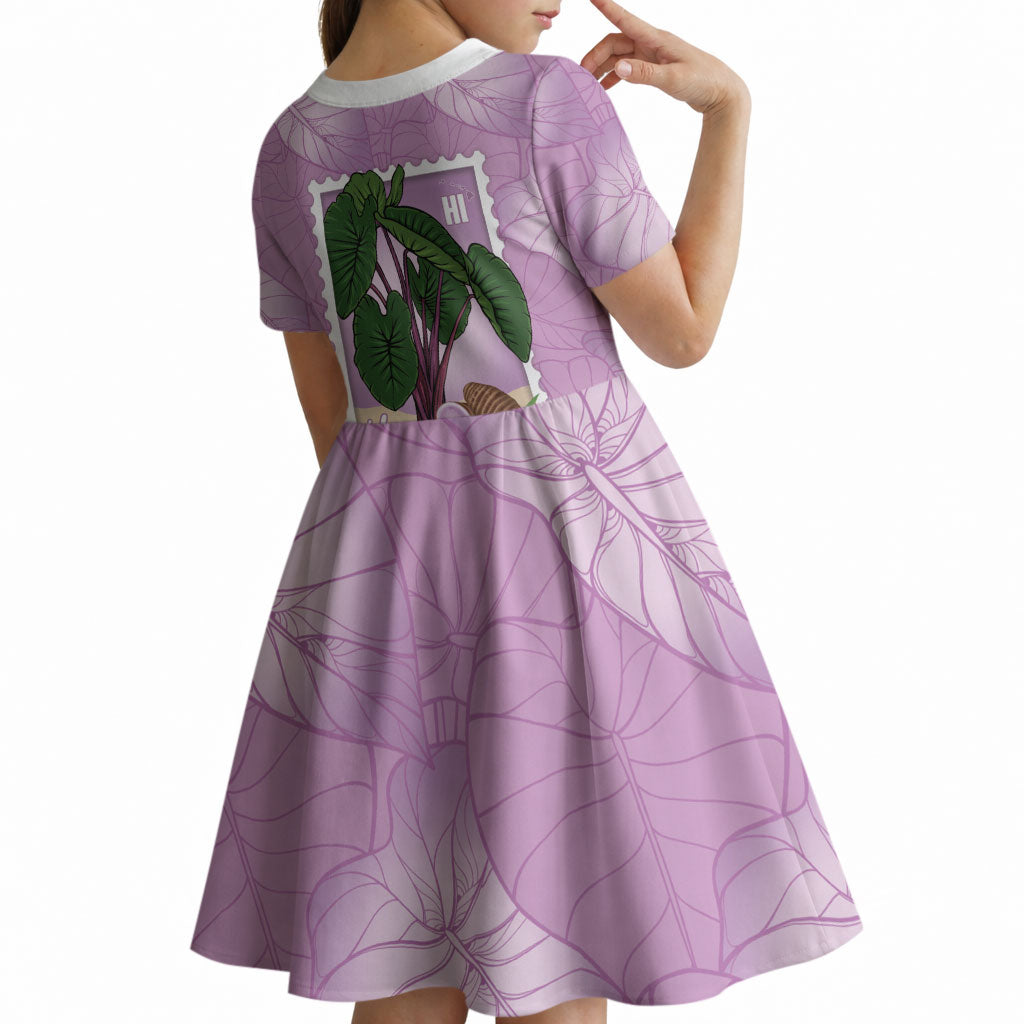 Aloha Hawaii Kalo Kid Short Sleeve Dress Hawaiian Taro Leaves Stylized Stamp