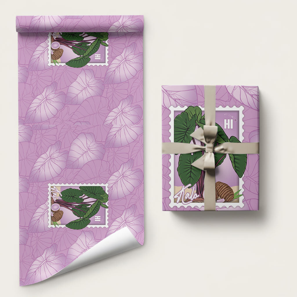 Aloha Hawaii Kalo Wrapping Paper Hawaiian Taro Leaves Stylized Stamp LT14 58" × 23" Purple - Polynesian Pride