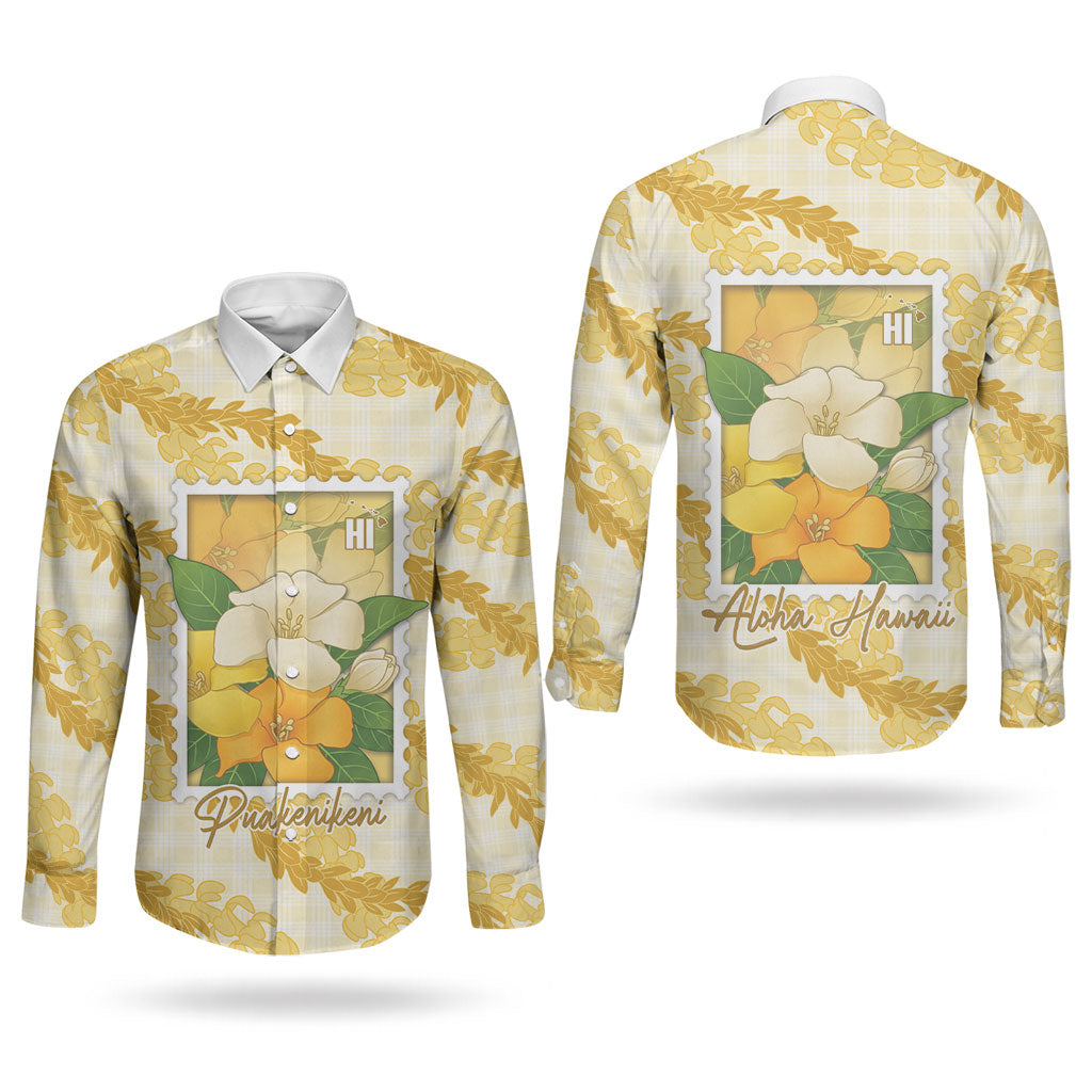Aloha Hawaii Puakenikeni Couples Matching Mermaid Dress and Long Sleeve Button Shirt Hawaiian Lei Palaka Motifs Stylized Stamp LT14 - Polynesian Pride