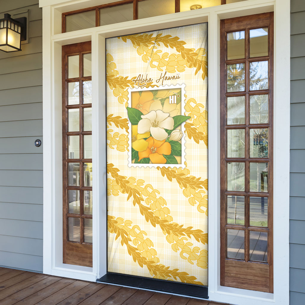 Aloha Hawaii Puakenikeni Door Cover Hawaiian Lei Palaka Motifs Stylized Stamp LT14 - Polynesian Pride