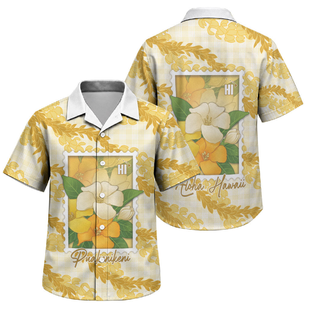 Aloha Hawaii Puakenikeni Family Matching Short Sleeve Bodycon Dress and Hawaiian Shirt Hawaiian Lei Palaka Motifs Stylized Stamp LT14 Son's Shirt Yellow - Polynesian Pride