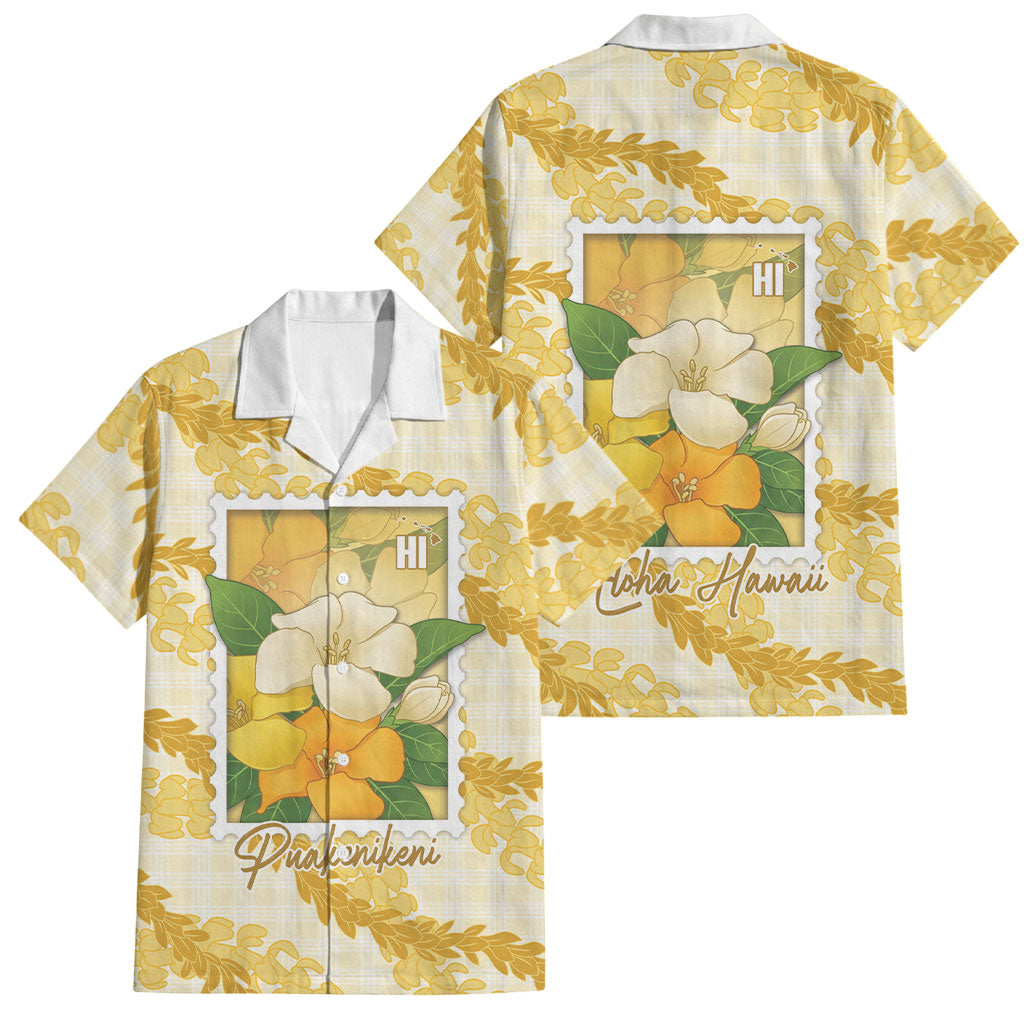 Aloha Hawaii Puakenikeni Family Matching Tank Maxi Dress and Hawaiian Shirt Hawaiian Lei Palaka Motifs Stylized Stamp LT14 Dad's Shirt - Short Sleeve Yellow - Polynesian Pride