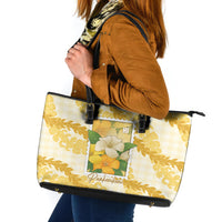 Aloha Hawaii Puakenikeni Leather Tote Bag Hawaiian Lei Palaka Motifs Stylized Stamp
