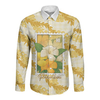Aloha Hawaii Puakenikeni Long Sleeve Button Shirt Hawaiian Lei Palaka Motifs Stylized Stamp LT14 Unisex Yellow - Polynesian Pride