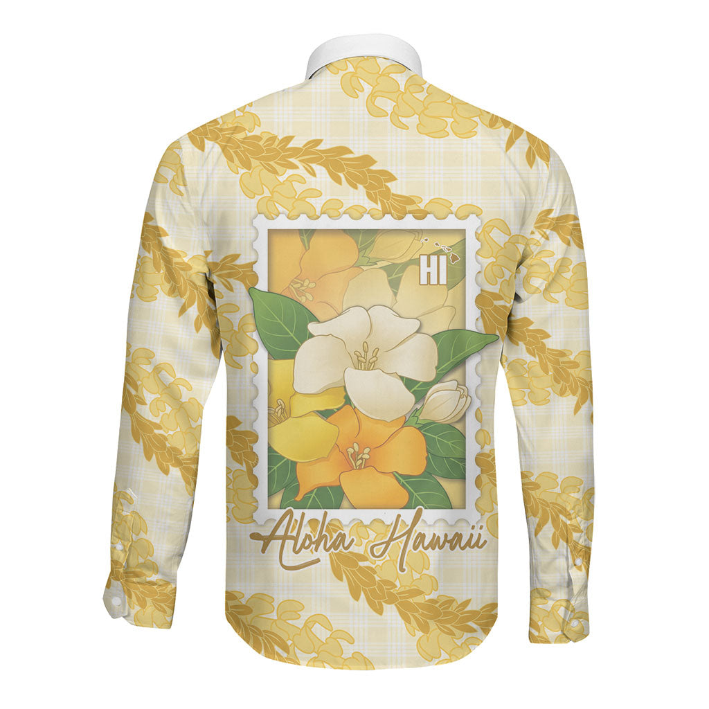 Aloha Hawaii Puakenikeni Long Sleeve Button Shirt Hawaiian Lei Palaka Motifs Stylized Stamp LT14 - Polynesian Pride