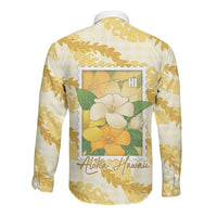Aloha Hawaii Puakenikeni Long Sleeve Button Shirt Hawaiian Lei Palaka Motifs Stylized Stamp LT14 - Polynesian Pride