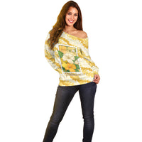 Aloha Hawaii Puakenikeni Off Shoulder Sweater Hawaiian Lei Palaka Motifs Stylized Stamp LT14 - Polynesian Pride
