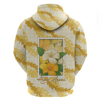Aloha Hawaii Puakenikeni Zip Hoodie Hawaiian Lei Palaka Motifs Stylized Stamp LT14 - Polynesian Pride