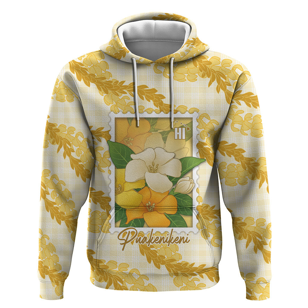 Aloha Hawaii Puakenikeni Zip Hoodie Hawaiian Lei Palaka Motifs Stylized Stamp LT14 Pullover Hoodie Yellow - Polynesian Pride