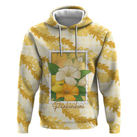 Aloha Hawaii Puakenikeni Zip Hoodie Hawaiian Lei Palaka Motifs Stylized Stamp LT14 Pullover Hoodie Yellow - Polynesian Pride