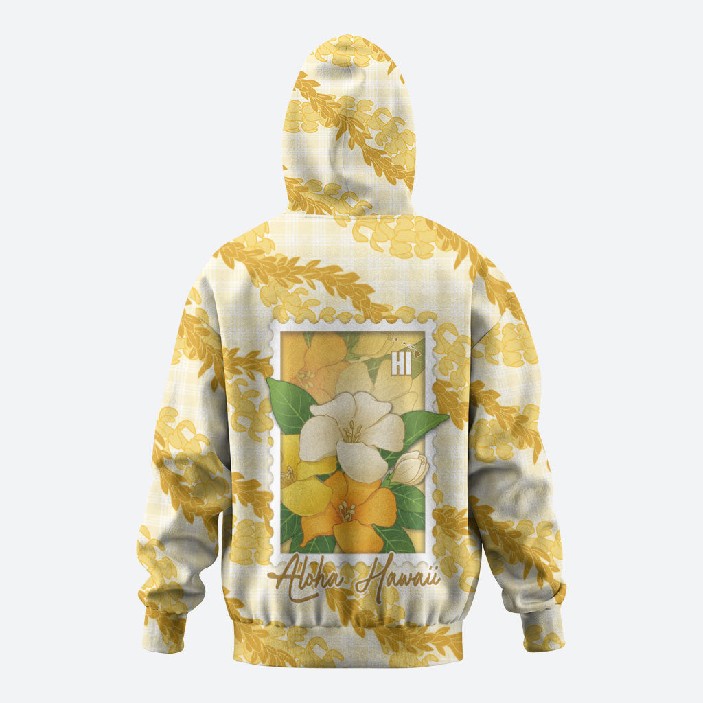 Aloha Hawaii Puakenikeni Zip Hoodie Hawaiian Lei Palaka Motifs Stylized Stamp LT14 - Polynesian Pride