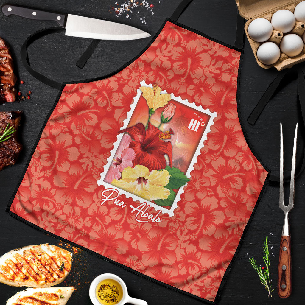 Aloha Hawaii Pua Aloalo Apron Hawaiian Hibiscus Flowers Stylized Stamp LT14 Red - Polynesian Pride