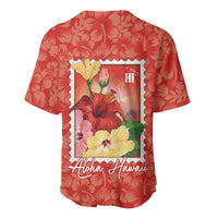 Aloha Hawaii Pua Aloalo Baseball Jersey Hawaiian Hibiscus Flowers Stylized Stamp