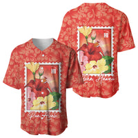 Aloha Hawaii Pua Aloalo Baseball Jersey Hawaiian Hibiscus Flowers Stylized Stamp