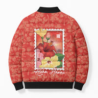 Aloha Hawaii Pua Aloalo Bomber Puffer Jacket Hawaiian Hibiscus Flowers Stylized Stamp LT14 - Polynesian Pride