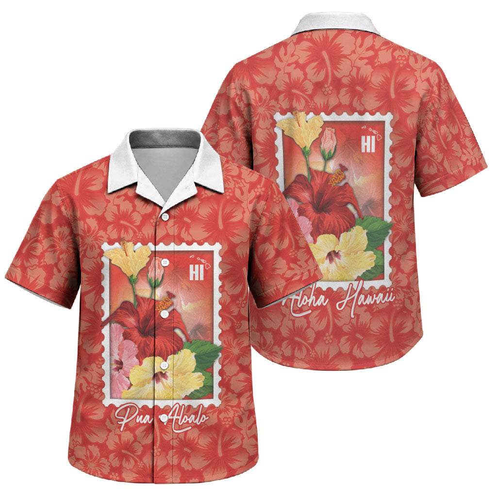 Aloha Hawaii Pua Aloalo Family Matching Long Sleeve Bodycon Dress and Hawaiian Shirt Hawaiian Hibiscus Flowers Stylized Stamp LT14 Son's Shirt Red - Polynesian Pride