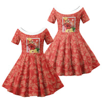 Aloha Hawaii Pua Aloalo Family Matching Off Shoulder Maxi Dress and Hawaiian Shirt Hawaiian Hibiscus Flowers Stylized Stamp LT14 Daughter's Dress Red - Polynesian Pride