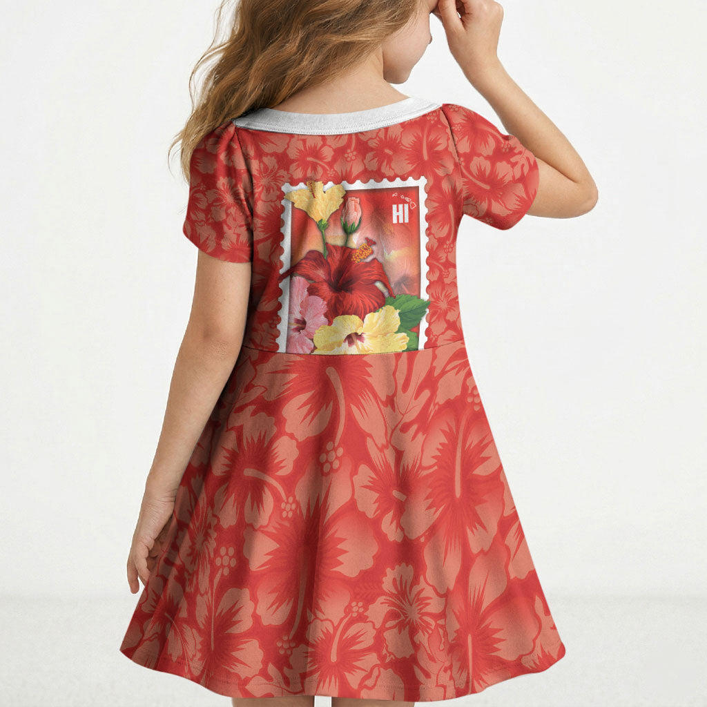 Aloha Hawaii Pua Aloalo Kid Short Sleeve Dress Hawaiian Hibiscus Flowers Stylized Stamp