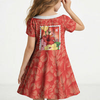 Aloha Hawaii Pua Aloalo Kid Short Sleeve Dress Hawaiian Hibiscus Flowers Stylized Stamp
