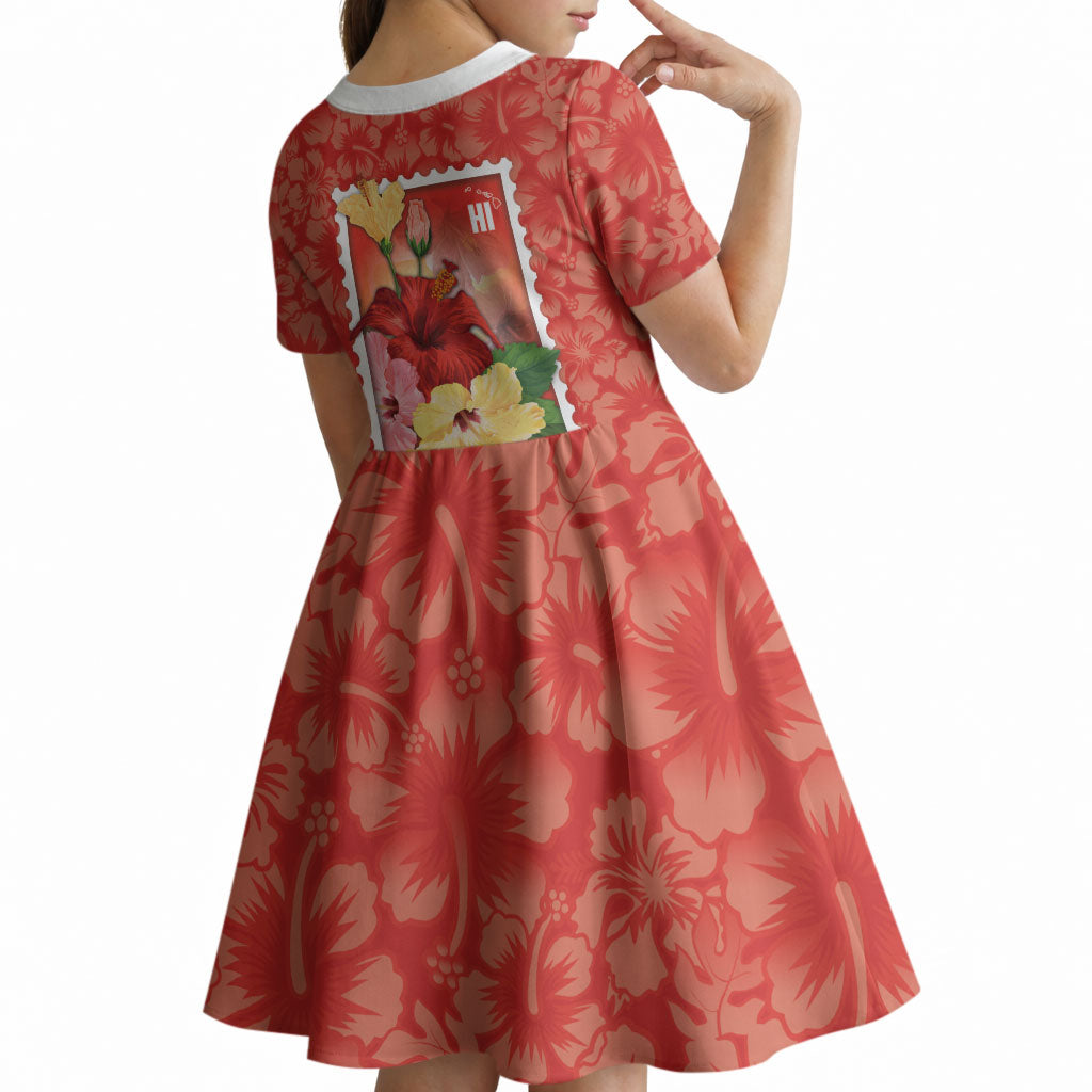 Aloha Hawaii Pua Aloalo Kid Short Sleeve Dress Hawaiian Hibiscus Flowers Stylized Stamp