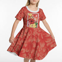 Aloha Hawaii Pua Aloalo Kid Short Sleeve Dress Hawaiian Hibiscus Flowers Stylized Stamp