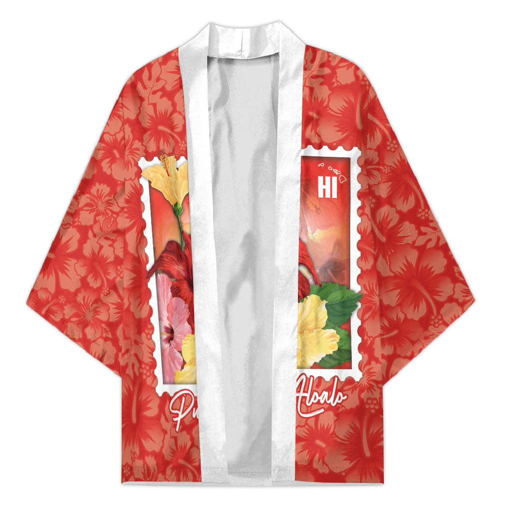 Aloha Hawaii Pua Aloalo Kimono Hawaiian Hibiscus Flowers Stylized Stamp LT14 Unisex Red - Polynesian Pride