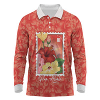 Aloha Hawaii Pua Aloalo Long Sleeve Polo Shirt Hawaiian Hibiscus Flowers Stylized Stamp LT14 Red - Polynesian Pride