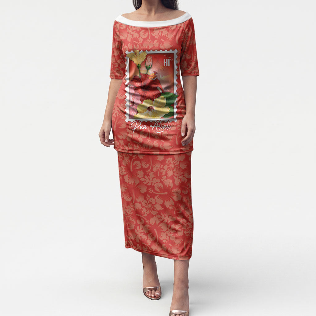Aloha Hawaii Pua Aloalo Puletasi Hawaiian Hibiscus Flowers Stylized Stamp LT14 Long Dress Red - Polynesian Pride