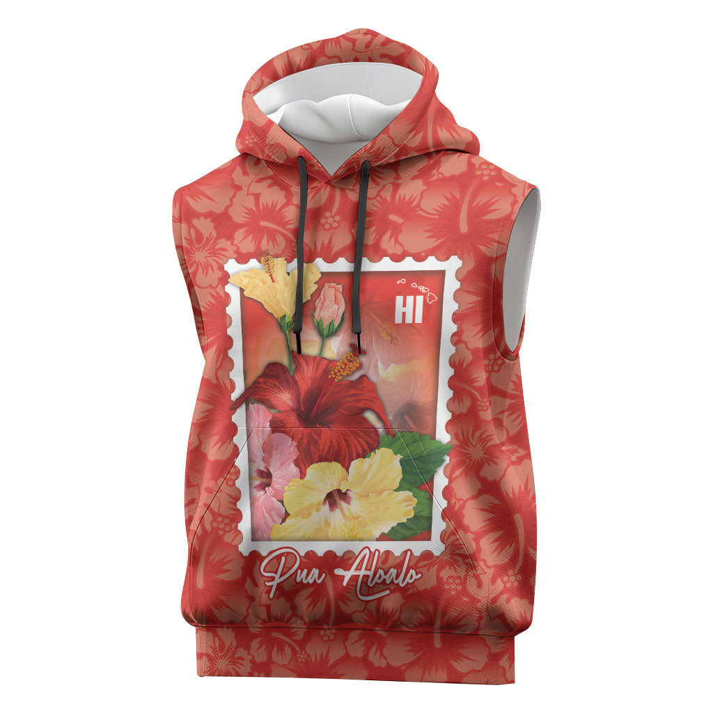 Aloha Hawaii Pua Aloalo Sleeveless Hoodie Hawaiian Hibiscus Flowers Stylized Stamp LT14 Red - Polynesian Pride