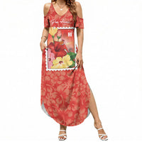Aloha Hawaii Pua Aloalo Summer Maxi Dress Hawaiian Hibiscus Flowers Stylized Stamp LT14 Women Red - Polynesian Pride