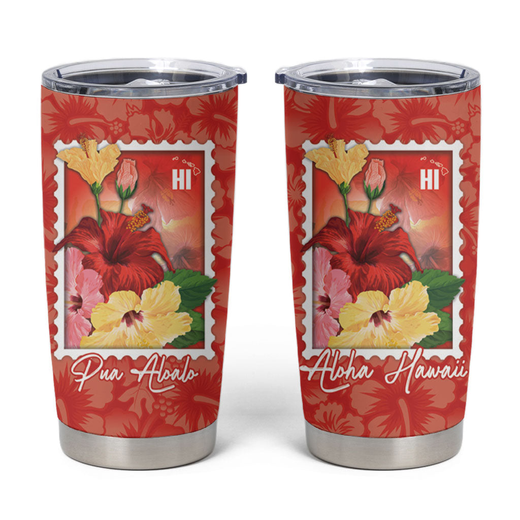 Aloha Hawaii Pua Aloalo Tumbler Cup Hawaiian Hibiscus Flowers Stylized Stamp LT14 Red - Polynesian Pride