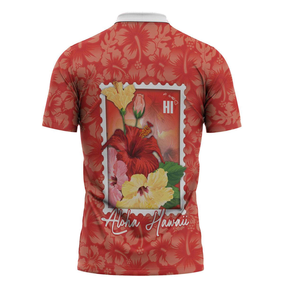 Aloha Hawaii Pua Aloalo Zipper Polo Shirt Hawaiian Hibiscus Flowers Stylized Stamp LT14 - Polynesian Pride