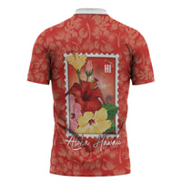 Aloha Hawaii Pua Aloalo Zipper Polo Shirt Hawaiian Hibiscus Flowers Stylized Stamp LT14 - Polynesian Pride