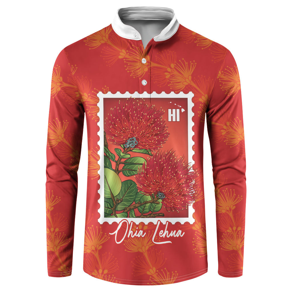 Aloha Hawaii Ohia Lehua Button Sweatshirt Hawaiian Lei Stylized Stamp LT14 Red - Polynesian Pride