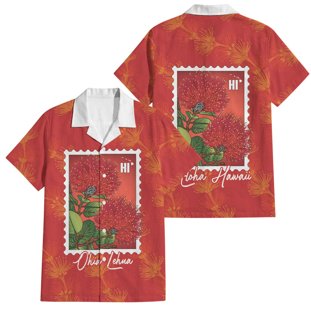 Aloha Hawaii Ohia Lehua Family Matching Off Shoulder Short Dress and Hawaiian Shirt Hawaiian Lei Stylized Stamp LT14 Dad's Shirt - Short Sleeve Red - Polynesian Pride