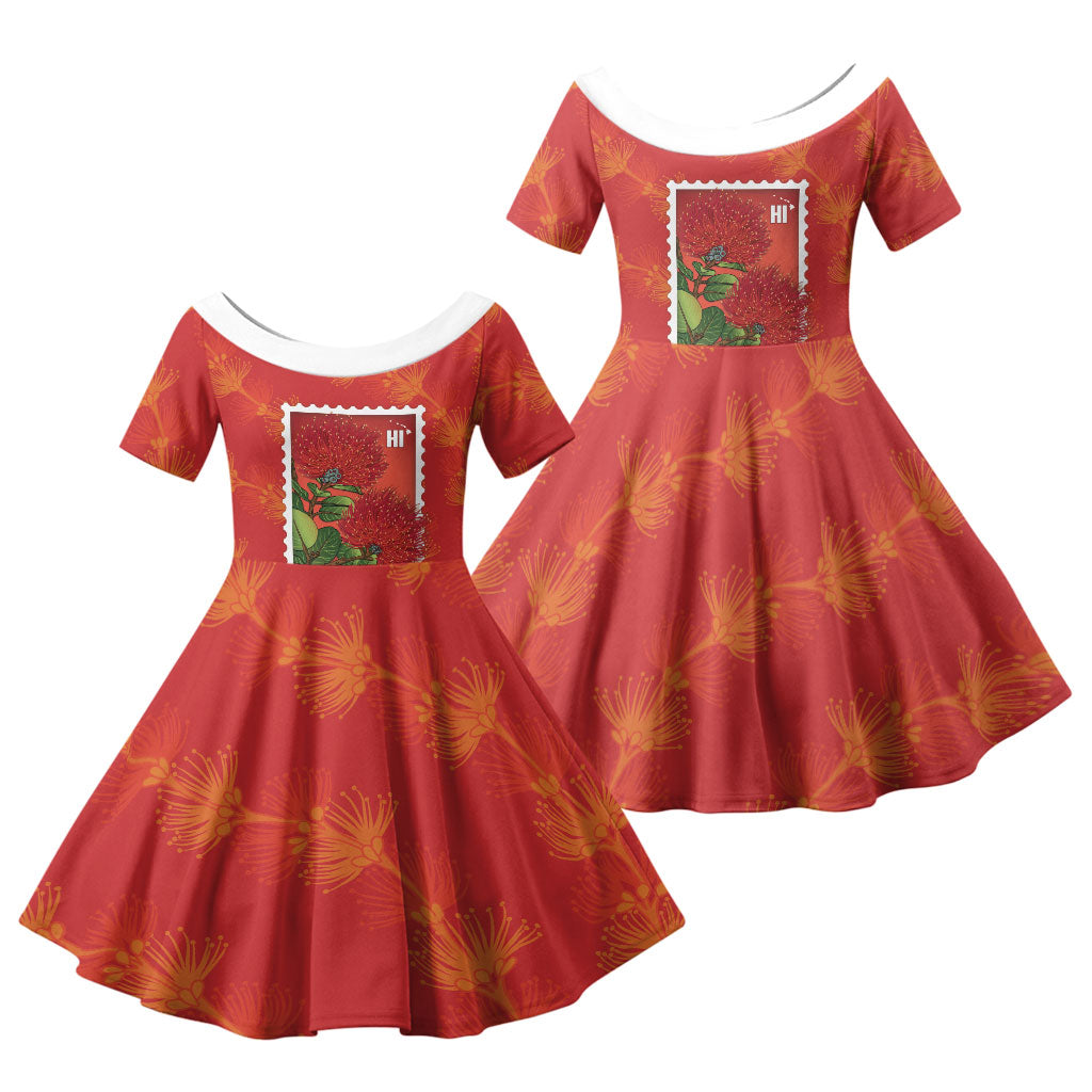 Aloha Hawaii Ohia Lehua Family Matching Tank Maxi Dress and Hawaiian Shirt Hawaiian Lei Stylized Stamp LT14 Daughter's Dress Red - Polynesian Pride