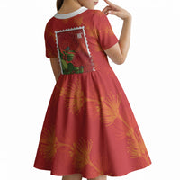 Aloha Hawaii Ohia Lehua Kid Short Sleeve Dress Hawaiian Lei Stylized Stamp