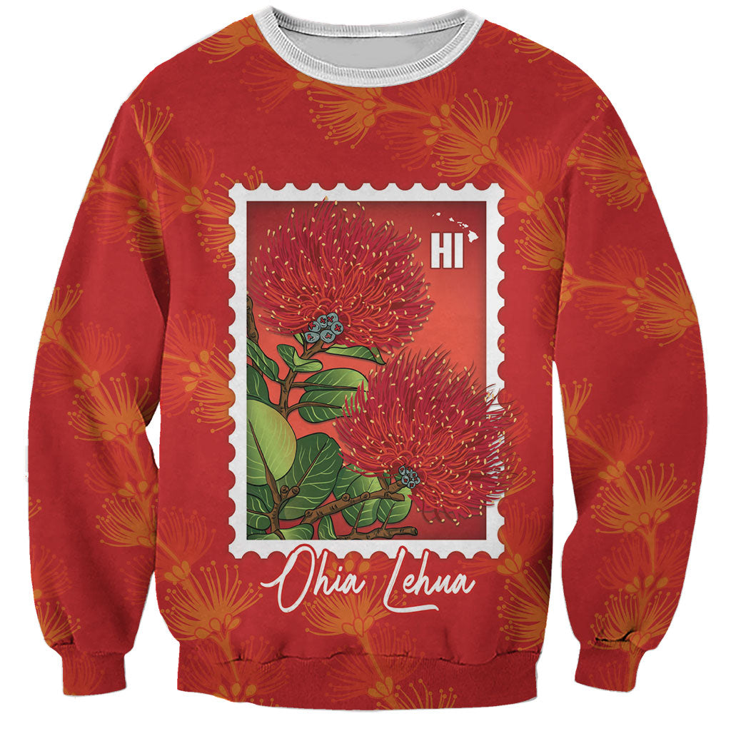 Aloha Hawaii Ohia Lehua Sweatshirt Hawaiian Lei Stylized Stamp LT14 Unisex Red - Polynesian Pride