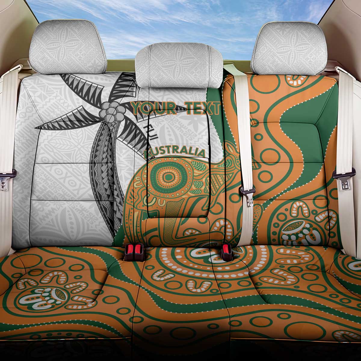 Custom Fiji And Australia Rugby Back Car Seat Cover Fijian Palm Tree Mix Aussie Kangaroo