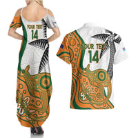 Custom Fiji And Australia Rugby Couples Matching Summer Maxi Dress and Hawaiian Shirt Fijian Palm Tree Mix Aussie Kangaroo LT14 - Polynesian Pride