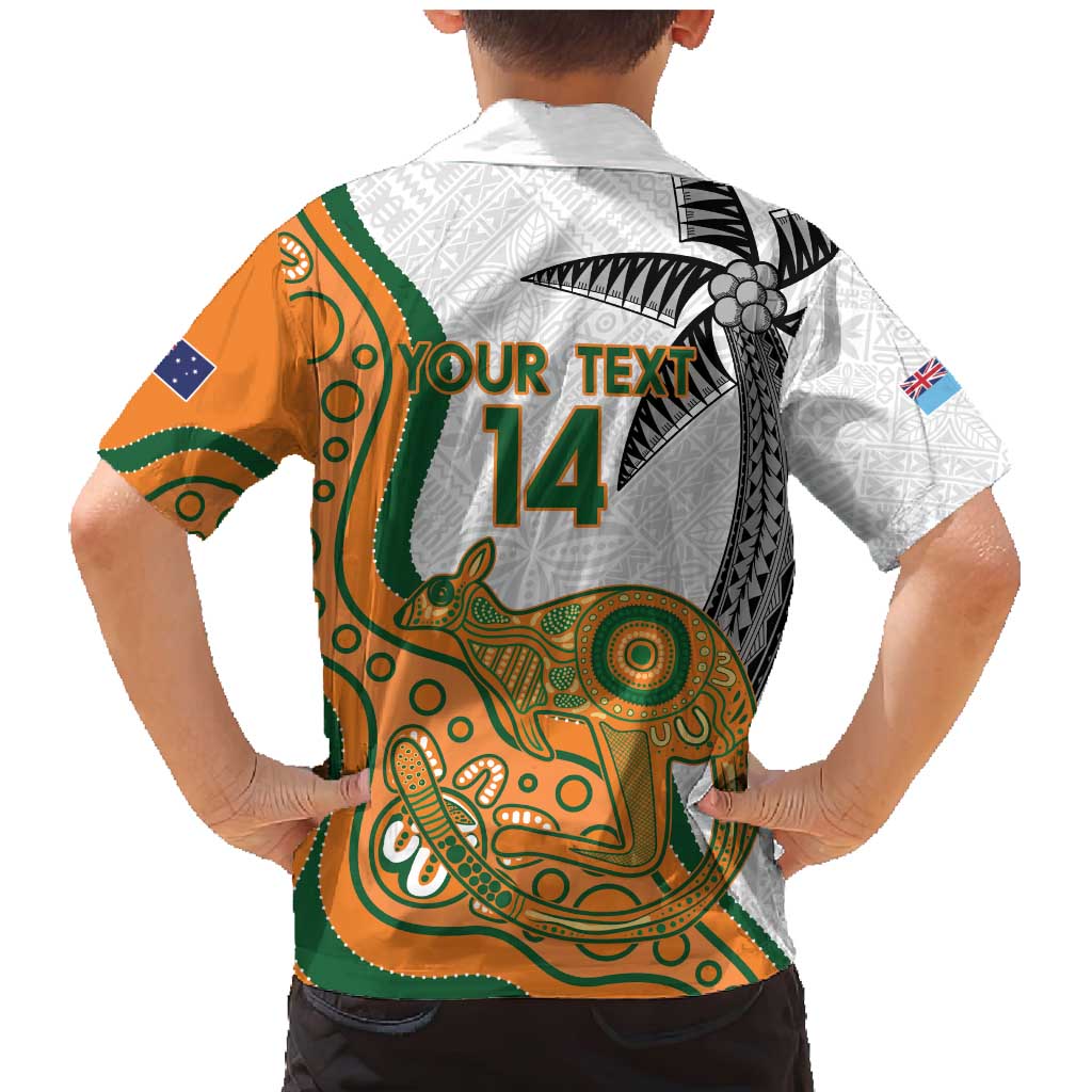 Custom Fiji And Australia Rugby Family Matching Mermaid Dress and Hawaiian Shirt Fijian Palm Tree Mix Aussie Kangaroo LT14 - Polynesian Pride