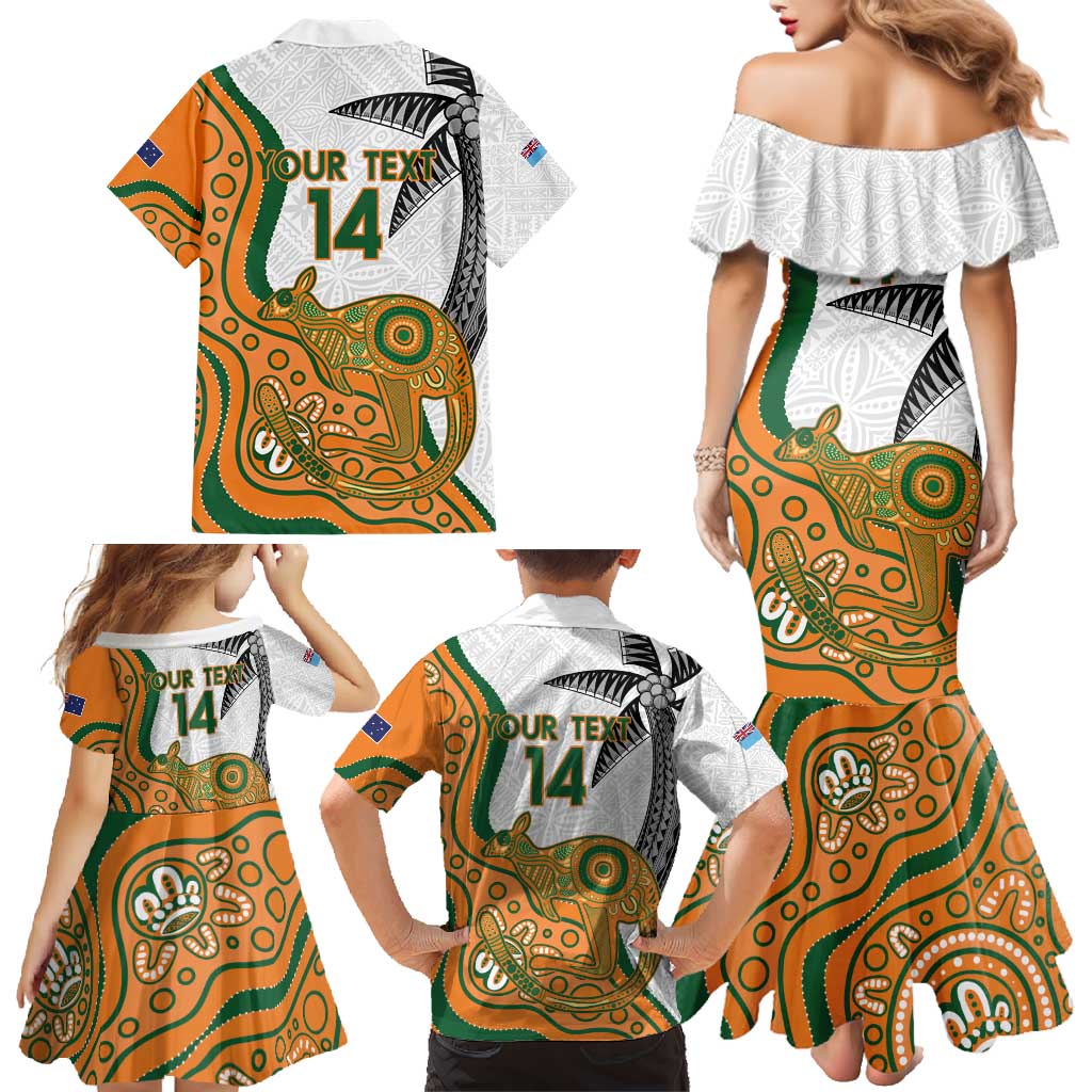 Custom Fiji And Australia Rugby Family Matching Mermaid Dress and Hawaiian Shirt Fijian Palm Tree Mix Aussie Kangaroo LT14 - Polynesian Pride