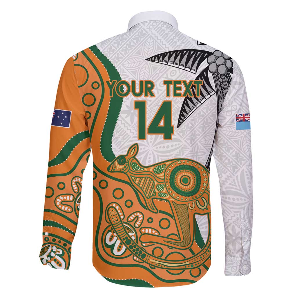 Custom Fiji And Australia Rugby Family Matching Mermaid Dress and Hawaiian Shirt Fijian Palm Tree Mix Aussie Kangaroo LT14 - Polynesian Pride