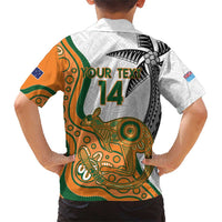 Custom Fiji And Australia Rugby Family Matching Short Sleeve Bodycon Dress and Hawaiian Shirt Fijian Palm Tree Mix Aussie Kangaroo LT14 - Polynesian Pride