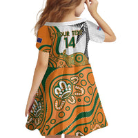 Custom Fiji And Australia Rugby Family Matching Short Sleeve Bodycon Dress and Hawaiian Shirt Fijian Palm Tree Mix Aussie Kangaroo LT14 - Polynesian Pride