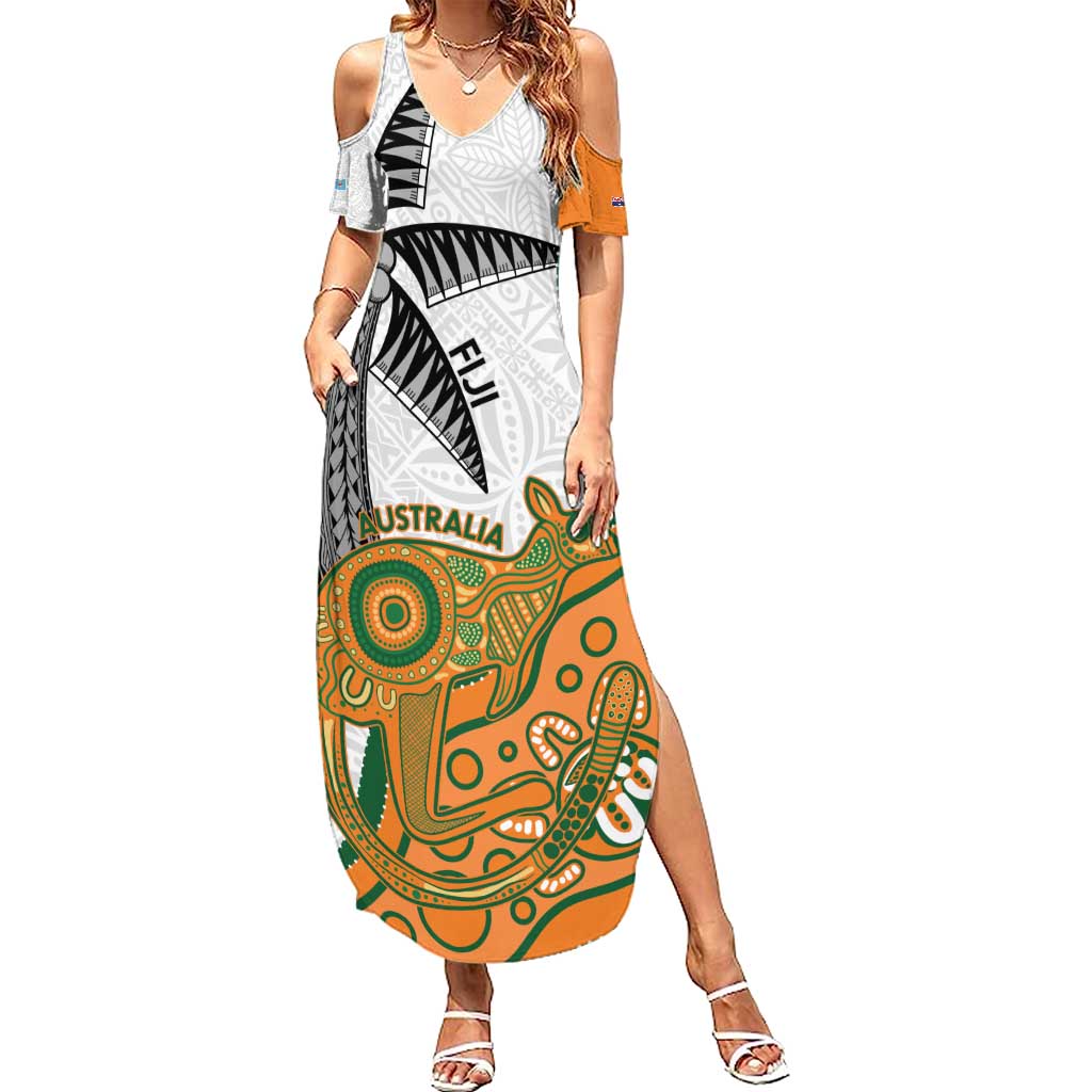 Custom Fiji And Australia Rugby Summer Maxi Dress Fijian Palm Tree Mix Aussie Kangaroo