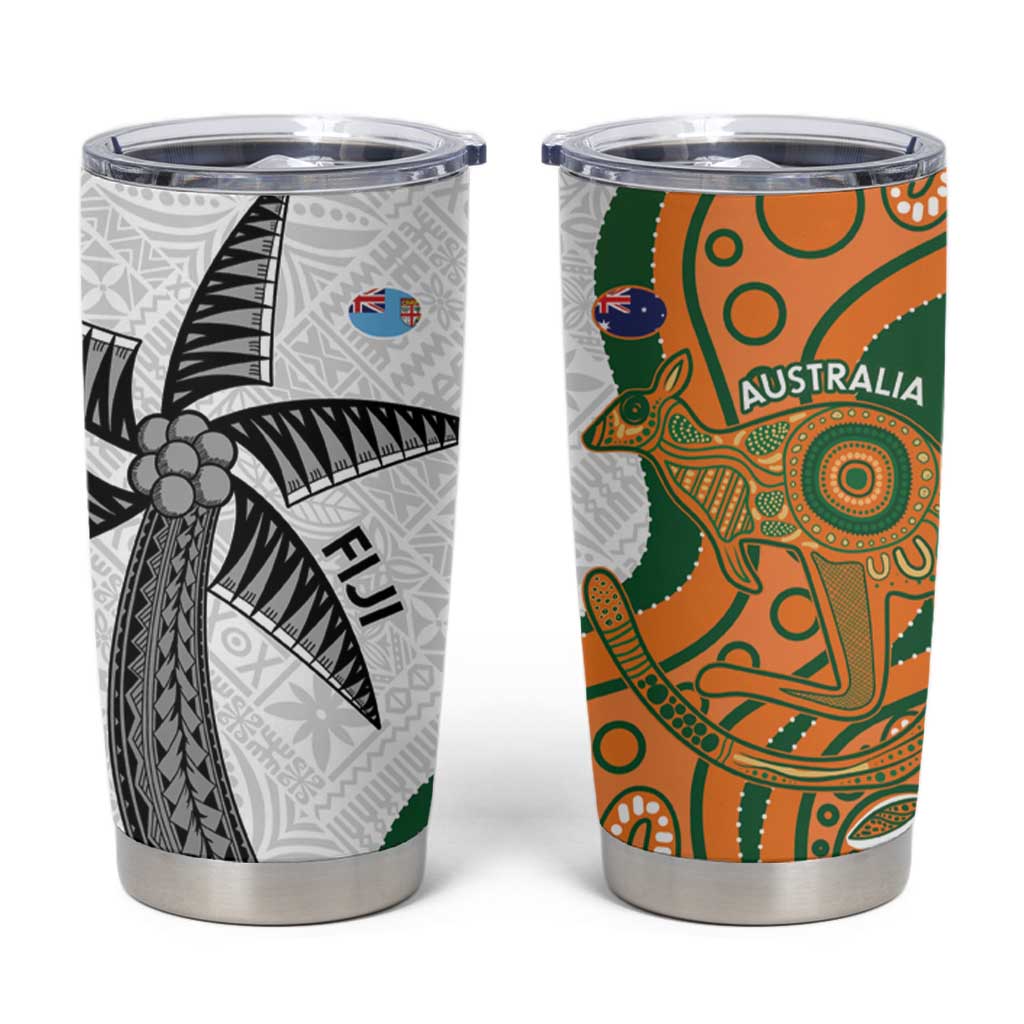 Fiji And Australia Rugby Tumbler Cup Fijian Palm Tree Mix Aussie Kangaroo